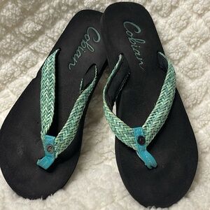 Cobian Teal Braids Women's Lalati Flip Flops. Size 6